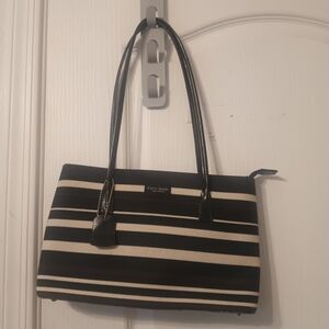 Kate Spade Black and White Striped Shoulder Bag With Matching Wallet